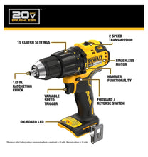 Load image into Gallery viewer, DEWALT 20-volt Max Brushless Hammer Drill (1-Battery Included)
