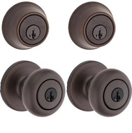 Cove Venetian Bronze Keyed Entry Door Knob and Single Cylinder Deadbolt Project Pack featuring SmartKey and Microban