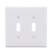 Load image into Gallery viewer, 2-Gang Midsize White Polycarbonate Indoor Toggle Wall Plate - White
