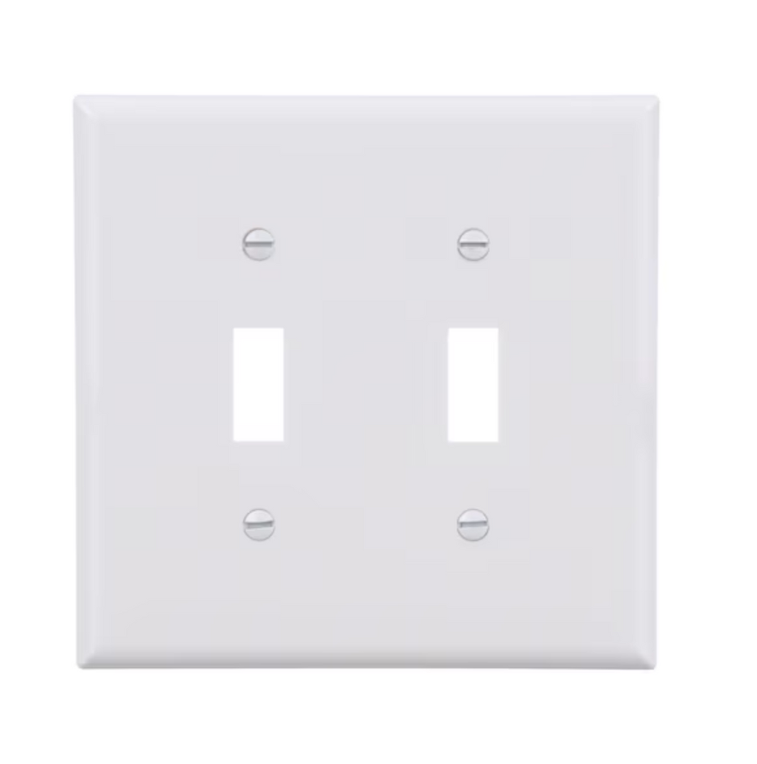 2-Gang Midsize White Polycarbonate Indoor Toggle Wall Plate - White